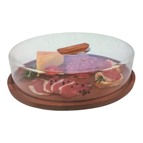 Swissmar Acacia Round Serving Board With Clear Serving Dome Cover - Picture 2 of 7